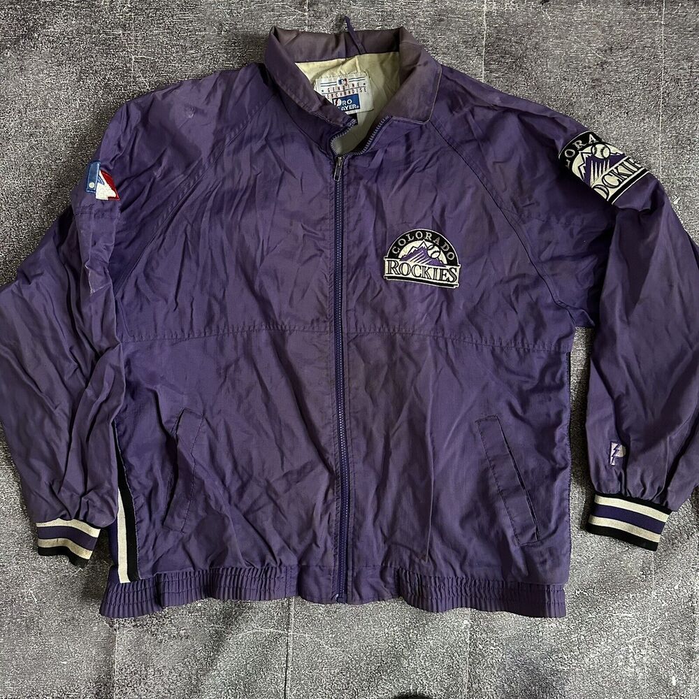 Men's Vintage 90's Pro Player Colorado Rockies Purple Windbreaker Jacket Sz L